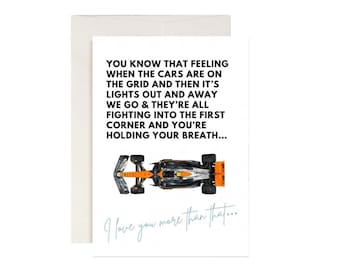 I Love You More Than’ Formula One Greeting Card A5, Grand Prix, Birthday, Celebration, F1 Racing Motorsport Card, UK