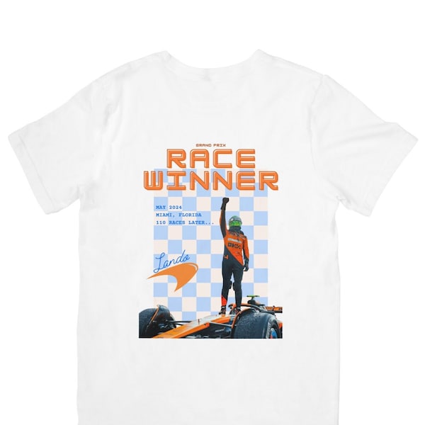 Lando Norris WIN, Merch T-shirt McLaren 4, F1, sport automobile, adulte, cadeau fan de F1, course, Miami Papaya, Formule 1, fait main au Royaume-Uni
