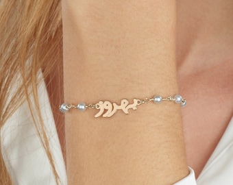 Custom Farsi Pearl Name Bracelet, Farsi Nameplate Pearl Bracelet, Pearl Name Bracelet in Farsi, Personalized Farsi Jewelry, Farsi Gifts