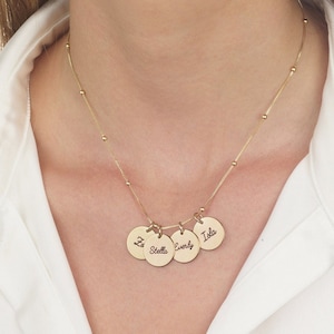 Collar con nombre de niño, collar con nombre de familia, collar con nombre de disco grabado personalizado, collar personalizado para mamá, collar con varios nombres