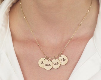 Kids Name Necklace, Family Name Necklace, Personalized Engraved Disc Name Necklace, Personalized Necklace For Mom, Multiple Name Necklace