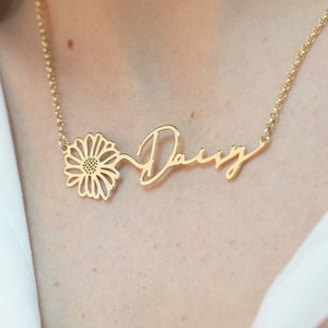 Collar con nombre y flor de nacimiento, collar con nombre y flor de nacimiento, collar con nombre floral, collar con flor de nacimiento personalizado, regalo personalizado para dama de honor.