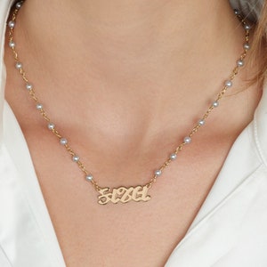 Pearl Gujarati Name Necklace, Gujarati Name Necklace, Custom Gujarati Nameplate Necklace, Gujarati Font Necklace, Name Necklace in Gujarati