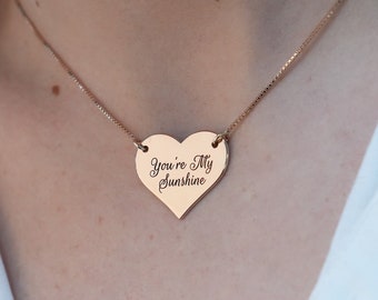 Personalized Heart Necklace, Engraved Heart Necklace, Engraved Heart Charm, Women's Heart Necklace, Custom Heart Necklace, Engraved Necklace