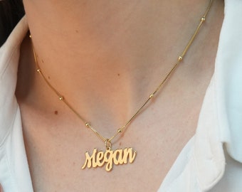 Personalized Gold Plated Name Necklace, Custom Nameplate Jewelry for Women