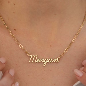 Name Necklace with Link Chain, Personalized Name Necklace, Custom Name Necklace, Nameplate Necklace, Perfect Gift for Her