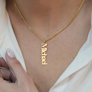 Vertical Name Necklace, Personalized Name Necklace, Vertical Name Pendant, Nameplate Necklace, Custom Vertical Name Necklace, Gift For Her