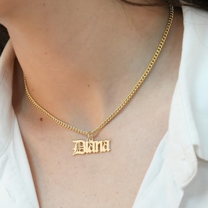 Gothic Name Necklace, Old English Name Necklace, Personalized Nameplate Necklace, Old English Font Necklace,