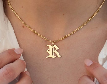 Initial Necklace Gold, Initial Necklace Old English, Necklace With Initial Pendant, Old English Initial Necklace, Custom Old English Jewelry