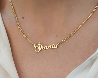 Personalized Nameplate Necklace, Custom Gold Plated Jewelry, Dainty Name Necklace for Women