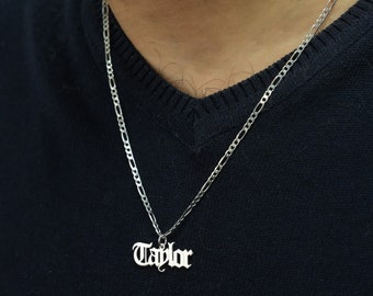 Name Necklace For Men, Personalized Men's Necklace, Men Name Plate Necklace, Custom Necklace For Men,Figaro Necklace With Pendant,Curb Chain