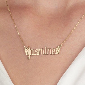 Personalisierte Namenskette mit Schmetterlingsflügeln, Benutzerdefinierte Namenskette Schmetterling, Benutzerdefinierte Namenshalskette, Namenshalskette für Mädchen