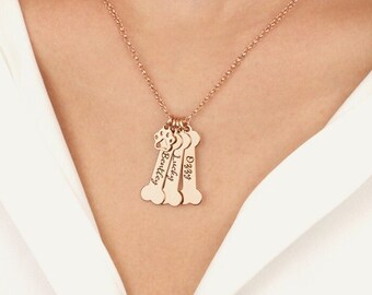 Collar personalizado con nombre de perro, collar con nombre de mascota, collar para mascotas, collar de hueso, collar conmemorativo para mascotas, regalo por la pérdida de una mascota, collar de joyería para mascotas, regalo para mascotas