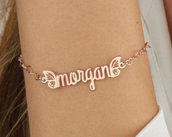 Butterly Wings Name Bracelet, Personalized Name Bracelet With Butterfly, Custom Name Bracelet For Women, Girls Name Bracelet, Butterfly Gift