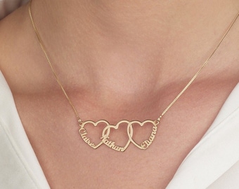 Collier de coeur multiple, collier personnalisé pour maman avec des noms d’enfants, collier de nom pour maman, collier de coeur de mères, collier de famille personnalisé