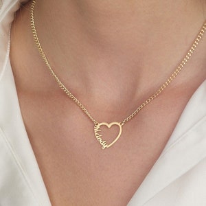 Collar de corazón personalizado, collar con nombre de corazón, collar de corazón grabado, regalo para hija de mamá, collar de corazón de madre, regalo para mejor amiga