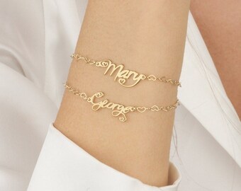 Bracciale con nome a doppio strato, Bracciale personalizzato con due nomi, Bracciale con nomi multipli, Bracciale personalizzato con due nomi, Bracciale con nomi per coppie