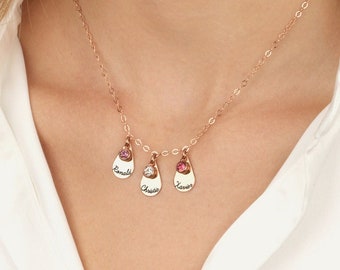 Personalized Birthstone Necklace for Mom, Necklace With Kids Names and Birthstones, Custom Family Necklace, Grandmother Necklace Birthstone