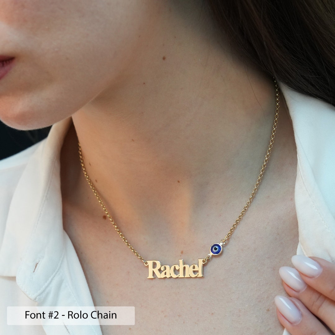 Name Necklace With Evil Eye, Personalized Evil Eye Necklace, Evil Eye Necklace With Name, Nameplate Necklace, Evil Eye Necklace For Women