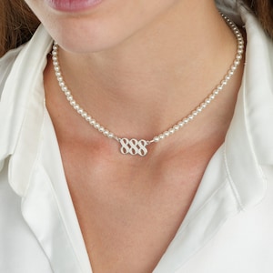 Pearl Angel Number Necklace, Pearl Number Necklace, Lucky Number Necklace, Angel Spiritual Jewelry, Angel Number Gift, Old English Font