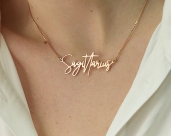 Personalized Zodiac Sign Necklace, Gold Plated Astrology Pendant, Custom Star Sign Jewelry