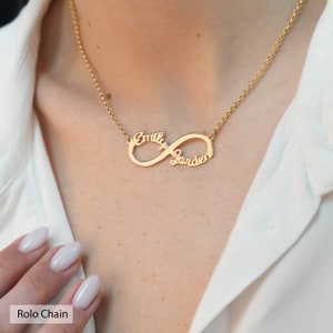 Collier infini avec noms, Collier infini personnalisé, Collier 2 noms, Colliers infinity deux noms personnalisés, Bijoux de couple pour elle