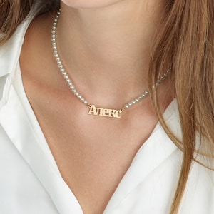 Pearl Cyrillic Font Name Necklace, Cyrillic Name Necklace With Pearls, Pearl Ukranian Name Necklace, Custom Cyrillic Font Name Jewelry