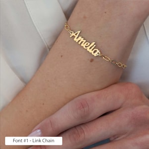Custom Name Bracelet with Link, Rolo or Curb chain, Personalized Bracelet for Women, Nameplate Bracelet, Dainty Name Bracelet
