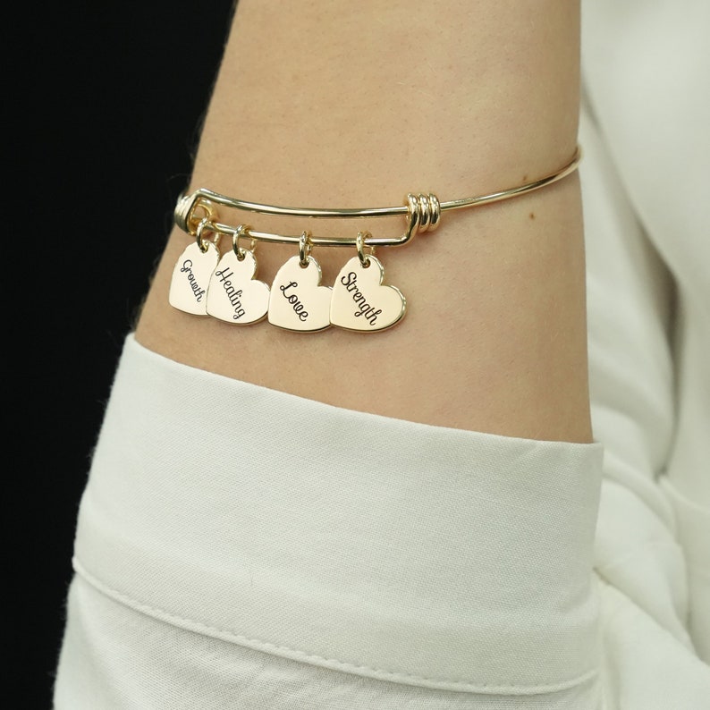 Personalized Bangle Bracelet, Custom Bangle Bracelet With Charms ...