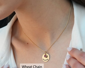 Personalized Armenian Name Necklace, Armenian Name Necklace With Birthstone, Armenian Name Necklace Gold, Disc Name Necklace, Armenian Font