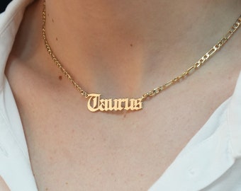 Personalized Taurus Zodiac Necklace, Gold Plated Pendant Jewelry