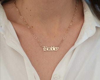 Custom Old English Name Necklace, Gothic Font Jewelry, Personalized Nameplate Pendant