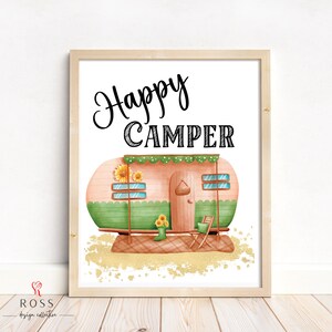 Happy Camper Printable Wall Art, Camping Digital Print, Camper RV Trailer Decor, Home Decor, Camping Wall Print, Instant Download, Summer