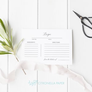 Blank Plain RECIPE Card Template, Editable Simple Recipe Card INSTANT DOWNLOAD