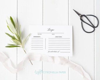 Editable Recipe Card Template: Simple Elegant Design (Instant Download)
