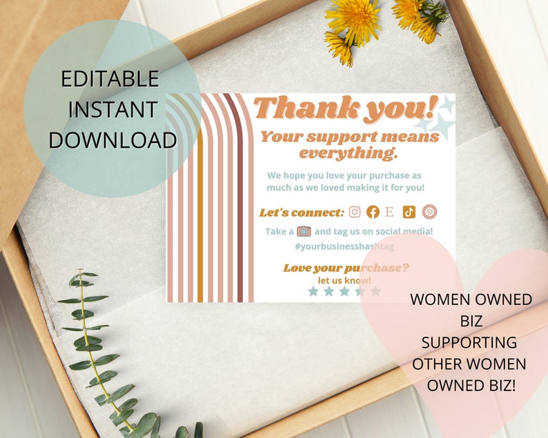 EDITABLE INSTANT DOWNLOAD Thank You Card Printable Thank You Card Small ...