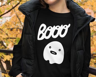 Halloween Booo Long Sleeve Tee, Halloween Ghost Long Sleeve Tee, Spooky Season Tee