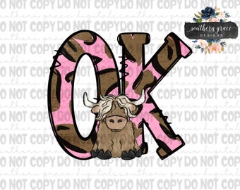 Oklahoma OK Valentine’s Day heifer PNG digital download