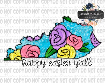 Happy Easter Y’all KY floral doodle PNG digital download