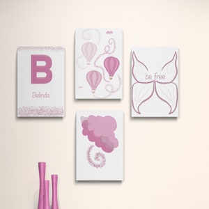 Personalized Set of 4, Nursery Decor, Clouds, Baby Hot Air Balloon Art, Fairy, Nursery Canvas Wall Art, Baby Girl Wall Art, Nursery Quotes
