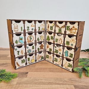 Calendario de Adviento de madera navideño con cajones (archivo láser SVG)