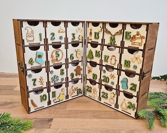 Calendario de Adviento de madera navideño con cajones (archivo láser SVG)