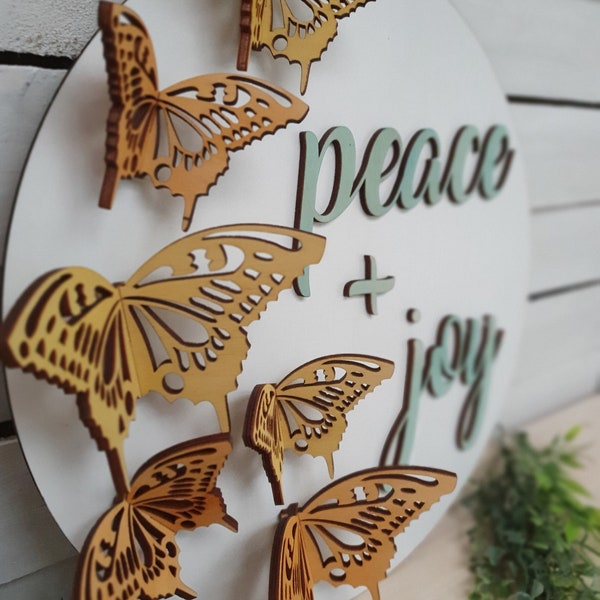 3D butterflies sign peace joy decor wood svg glowforge digital project svg