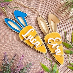 Étiquettes de panier de carottes de Pâques svg, svg carottes oreilles de lapin, étiquette de nom de Pâques, étiquette de panier de Pâques, lot de lapin, carotte dxf, découpe laser, glowforge