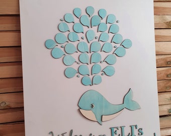 baleine enfants baby shower livre d’or souvenirs de bois fichier numérique personnalisé