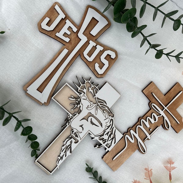 Bundle of Christian Jesus Cross layered Digital File SVG DXF Download instant Easter Religious Laser Cut