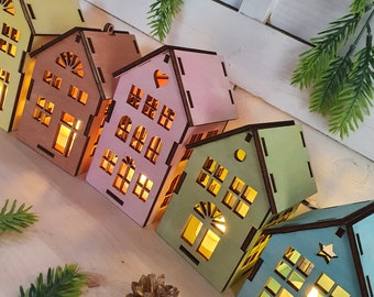 Barabesty Villaggio Di Natale A LED Case Villaggio Di Natale Multicolore Musica Popcorn Villaggio Di Natale