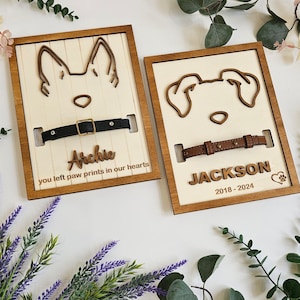 Marco conmemorativo para orejas de perro SVG, marco para collar de mascota DXF, archivo digital de pérdida de perro, soporte para collar de mascota, archivo DIGITAL cortado con láser conmemorativo para perro