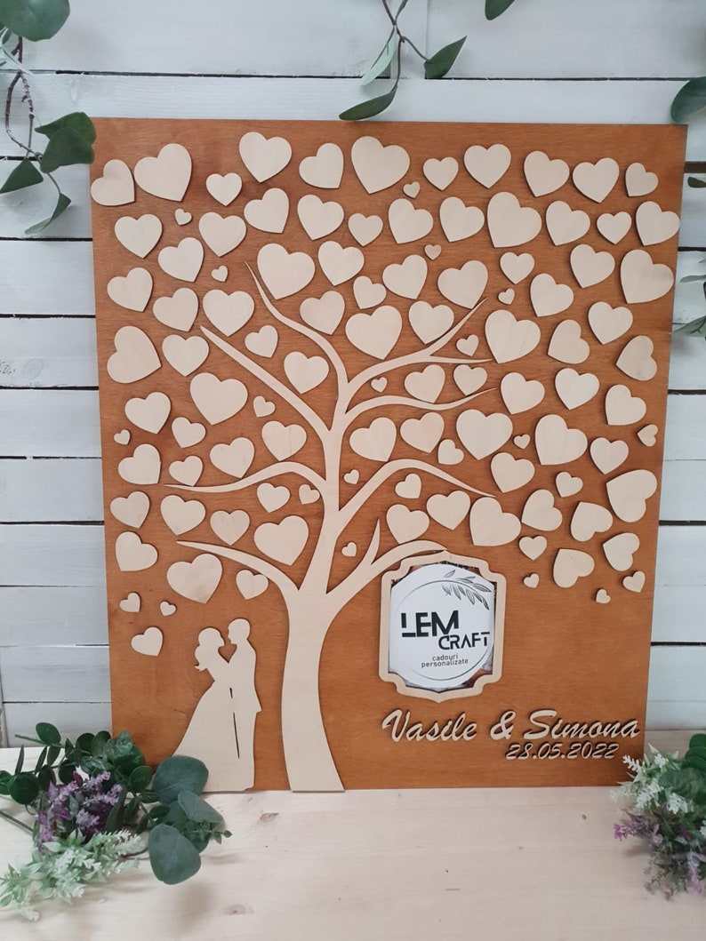 3D Wedding Guest Book Svg Tree Wood Guestbook Leaves Guest Etsy