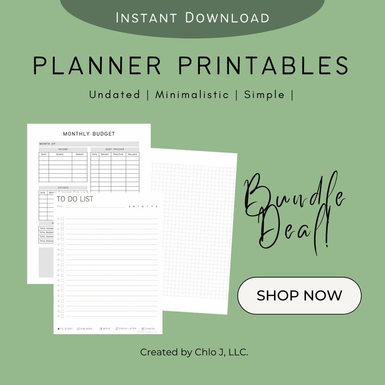 Planner Printouts Minimalistic, Simple Planner Printables Budget &amp; Home ...